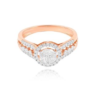 Rose Gold Diamond Halo Split Shank Engagement Ring - Product Image 3