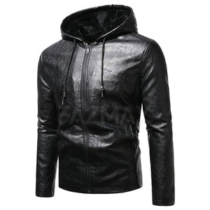 Custom Men's Leather Hooded Hoodie <b>Jacket</b> Zip Closure Streetwear Outerwear OEM Factory Wholesale Supplier - Product Image 3