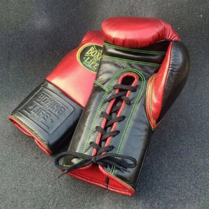 Gants d'entraînement en cuir Boxing Life à lacets, réglables au poignet, pour adultes, équipement de boxe respirant, rouge, noir, vert, avec surpiqûres - Product Image 1