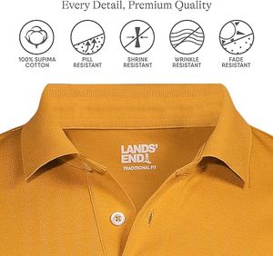 เสื้อโปโลแขนสั้นผู้ชาย Lands' End สีมัสตาร์ด ผ้าถักปิเก้ ระบายอากาศได้ดี สวมใส่สบาย ทรงปกติ ดีไซน์สีพื้น - Product Image 4