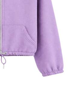 Sudadera corta de forro polar naranja quemado con cremallera completa para mujer, cuello polo, bolsillos delanteros, dobladillo con cordón ajustable, estilo casual y cálido para streetwear. - Product Image 6