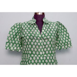 Robes midi moulantes modernes en coton 100% naturel tissé à la main pour femmes, douces, respirantes, écologiques, de haute qualité, à motifs floraux pour tous les jours - Product Image 2