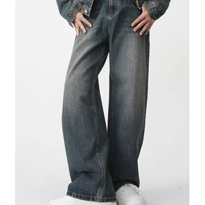 Jeans en denim à carreaux taille mi-haute pour homme, style streetwear urbain, légers, longs, droits, délavés, respirants et écologiques - Product Image 1