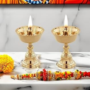 Silver Plated Carved Base Oil Lamp Diya <b>Stand</b> Holder for Home Temple Sacred Puja, available at wholesale prices. - Product Image 6