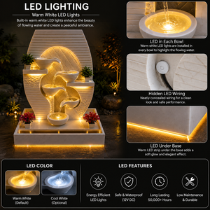 Fuente de Agua de Mármol Blanco de Lujo con Luces LED, Cascada Moderna para Interiores y Exteriores, Base Pesada de 4x2.5 pies, Decoración para Hogar y Jardín - Product Image 4