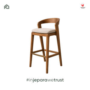 Chaise de bar rembourrée en bois massif, style moderne tropical, pour restaurant, hôtel, comptoir - Product Image 4