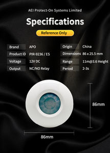 Détecteur de mouvement filaire à montage au plafond PIR-9236-ES pour système d'économie d'énergie, comptage d'impulsions à double polarité, 12VDC - Product Image 4