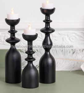 Juego de Tres Candelabros de Madera para Decoración de Bodas, Navidad y Eventos - Portavelas de Piedra, Faroles y Frascos - Product Image 6