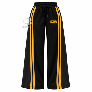 Ensemble de jogging pour femmes NCBW Sorority Color Block, veste zippée rayée noir et or, pantalon large, survêtement décontracté, vêtements de sport - Product Image 4