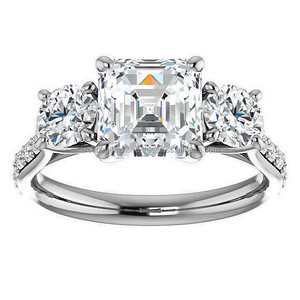 คลาสสิก14พันสีขาวทองโค้งแหวนหมั้นดูหรูหราสามหินLab Grownเพชรแหวนแต่งงานสําหรับผู้หญิง - Product Image 2