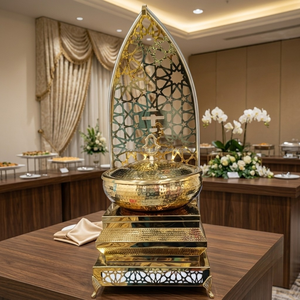 Chauffe-Plats Premium Gold Station avec Lampe Chauffante Intégrée et Cadre à Motifs Géométriques – Vente en Gros Inde - Product Image 5