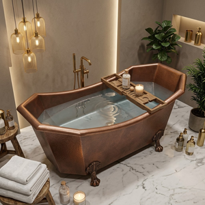 Premium Vintage <b>Copper</b> <b>Sheet</b> Soaking Bathtub Freestanding Hammered Clawfoot Bath Tub for Luxury Villas Hotels and Modern Homes - Product Image 3