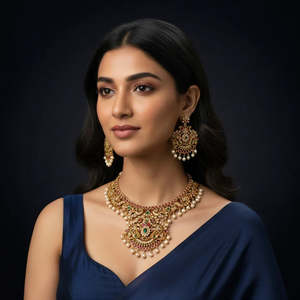 Matte Floral Intricate Design Short Necklace Set - Product Image 1