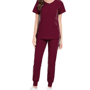 Ensemble de blouses médicales pour femmes 100% coton avec haut zippé et pantalon jogger, uniformes d'hôpital pour professionnels de la santé - Product Image 4