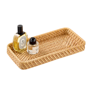 Handcrafted Rattan Rectangular Tray Set Natural Wicker <b>Basket</b> Organizer For Perfume Coffee Table Kitchen Accessory - Product Image 3