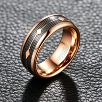 Bague en carbure de tungstène avec incrustation texturée noire et motif flèche, alliance bicolore de 8 mm pour homme, bijoux pour homme en gros