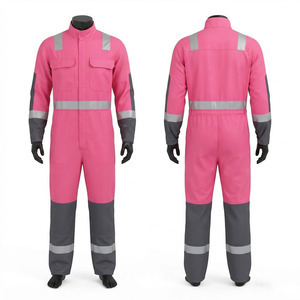Combinaison de travail imperméable en sergé de polycoton 240 GSM de qualité supérieure, certifiée CE, rose-gris, avec bandes réfléchissantes, poches utilitaires et protections pour les genoux - Product Image 1