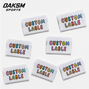 Étiquettes de col en tissu damassé imprimées avec logo personnalisé, étiquettes principales en tissu haute densité, étiquettes de bordure de manche pliées en centre et en biais, vente en gros - Product Image 2
