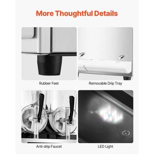 Macchina per Slushy Commerciale a Doppio Serbatoio 12Lx2 in Acciaio Inox, Dispenser da 96 Bicchieri per Margarita Ghiacciata e Bevande Smoothie - Product Image 6