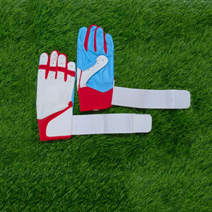 Custom Brand Unisex Leather Batting Gloves Left-Handed Red White Blue Breathable Wrist Support <b>Hook</b> Loop Closure Training Use - Product Image 3