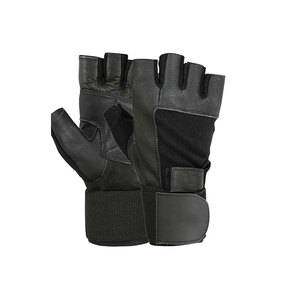 Gants de musculation en cuir à demi-doigts pour homme et femme avec fermeture à boucle, couleur noire - Product Image 1