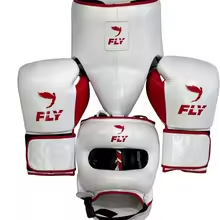 Gants de boxe Fly blancs et rouges à lacets en PU, à doigts entiers, pour adultes, entraînement et sparring - Product Image 2