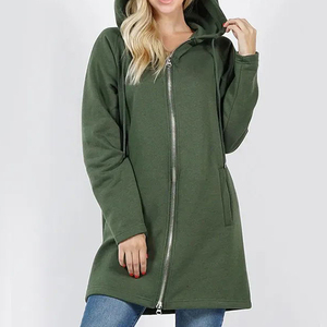 Custom Womens Long Hooded Zip Up <b>Jacket</b> Casual <b>Fleece</b> Hoodie Coat Winter Outerwear OEM ODM Wholesale Manufacturer - Product Image 5