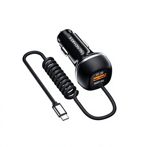Cargador de Coche SUNDA 3 en 1 con Cable Espiral, Carga Rápida PD Tipo C USB, Cargador Universal <span class=keywords><strong>para</strong></span> Múltiples Dispositivos, Cargador <span class=keywords><strong>para</strong></span> Teléfono Móvil - Product Image 1