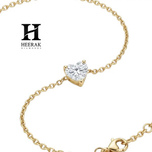 Custom 14k 18k <b>Solid</b> <b>Gold</b> Heart Cut Lab Grown Diamond Bracelet IGI Certified Delicate Heart Shape Solitaire Chain Bracelet - Product Image 2