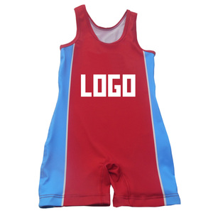 Men's <b>Red</b> Blue Color Wrestling Singlet Sublimation Print Sweat-Wicking Spandex Polyester Leisurewear Fitness Fighting Singlet - Product Image 1