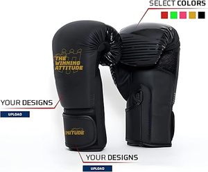 Gants de boxe personnalisables en cuir noir avec impression par transfert thermique, sangle de poignet réglable à scratch pour adultes, équipement de boxe - Product Image 3
