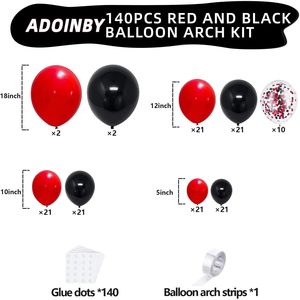 Kit Arco Nuziale Rosso e Nero 140 Pezzi Palloncini di Diverse Dimensioni e Ghirlanda di Coriandoli Palloncini Rossi e Neri per Feste - Product Image 3