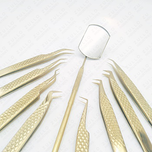 Premium Gold Plated Stainless Steel Eyelash Tweezers Set with Lash Mirror, Professional <b>Tools</b> for Extensions and Salons - Product Image 6