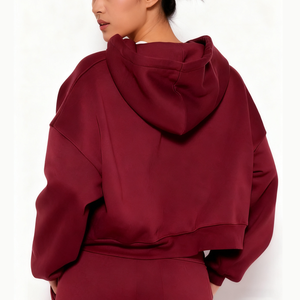 Premium Heavyweight <b>Burgundy</b> Tracksuit Women Oversized Zip <b>Hoodie</b> Wide Leg Sweatpants Set Streetwear Loungewear Manufacturer - Product Image 4
