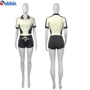 Ensemble 2 pièces tendance pour femme : veste courte sport décontractée et short, style patchwork, fermeture éclair, collection automne - Product Image 5