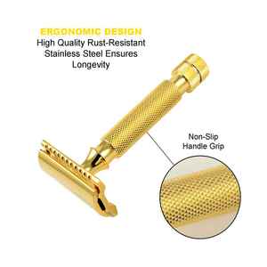 Professional High Quality Stainless Steel Gold Color <b>Razor</b> for <b>Men</b> 24K Gold Double Edge Safety <b>Razor</b> Single Edge Blades Shaving - Product Image 3