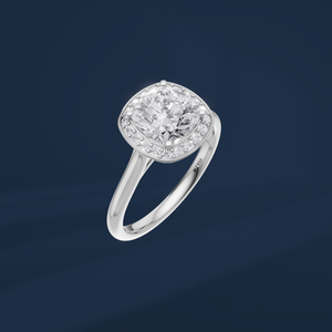 Anillo de Compromiso de Platino PT950 para Mujer con Diamante de Corte Cojín y Halo de Diamantes Laterales, Color D, Estilo Clásico, Certificado IGI - Product Image 1