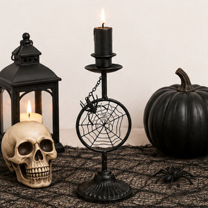Wholesale Halloween Decor Spider Web Black Speckled Metal Taper <b>Candle</b> Holder Spooky <b>Gothic</b> Candelabra for Haunted House - Product Image 4