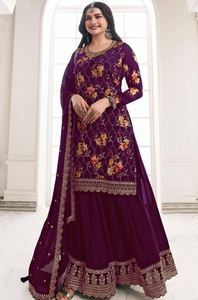 Abaya Dubai Grande Taille Élégante en Soie Brillante, Robe Modeste d'Hiver, Ensemble Salwar Kameez Turc Musulman 3 Pièces Imprimé, En Stock 75297 - Product Image 1