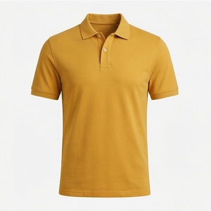 เสื้อโปโลผู้ชายสีเหลืองมัสตาร์ด แขนสั้น ผ้าฝ้ายปิเก้ สวมใส่สบาย ระบายอากาศได้ดี ทรงปกติ ดีไซน์ถักแบบเรียบ - Product Image 1