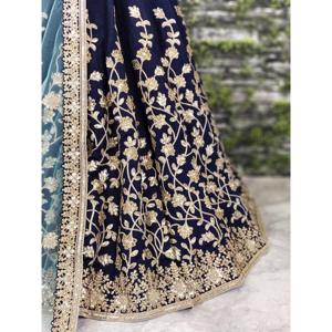Lehenga choli ผ้าไหม banglory สีน้ำเงินเข้มพร้อมงานปักผ้า - Product Image 2