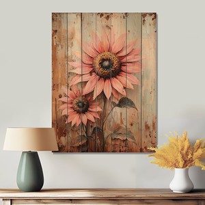 Vintage <b>Pine</b> Wood Floral Wall Art Handcrafted Wooden Plank Wall Hanging - Product Image 4