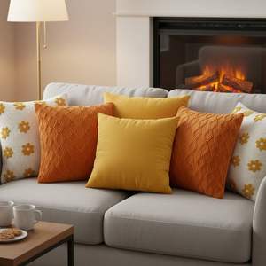 SOGA Ensemble de 6 housses de coussin rétro en velours doré et tricot diamanté orange brûlé, pour un intérieur douillet et décoratif - Product Image 4