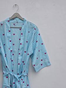 Boho Summer <b>Lightweight</b> <b>Dressing</b> <b>Gown</b> Block Print Cotton Kimono Robe For <b>Women</b> - Product Image 4