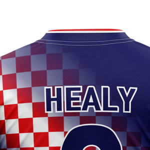 Ensemble de maillot de football pour hommes de Croatie, design sublimé à carreaux, col en V, manches courtes, évacuation de l'humidité, 100% polyester, uniforme adulte - Product Image 5