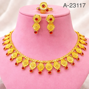 MOLL JEWELLERS Conjunto de Collar y Pendientes de Aleación de Zinc con Baño de Oro de 24K y Circonitas, Diseño Floral de Moda, para Mujer, Regalo para Fiesta de Compromiso o Boda - Product Image 1