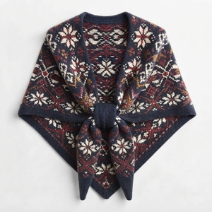 Châle-écharpe en tricot épais et chaud pour femme, style poncho, surdimensionné, à franges et pompons, en tricot torsadé lourd, Fournisseur - Product Image 5