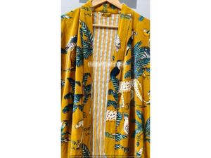 Robe de chambre de luxe en velours, kimono en velours et coton, peignoir, robe de mariée, robe de demoiselle d'honneur, peignoir d'hiver, couleur moutarde - Product Image 1
