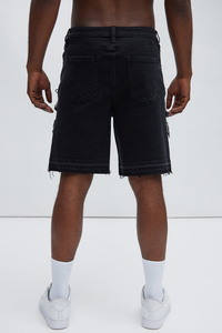 Men's Black Embroidered Button Straight Woven Ripped Denim <b>Shorts</b> Mid Waist Distressed <b>Belt</b> Eco-Friendly Windproof Streetwear - Product Image 3