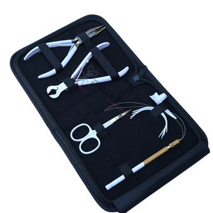 White Hair Extension Tool <b>Set</b> with 5 Inch Beads <b>Crimping</b> Plier Keratin Bond Cutter Loop Tool Mini Scissor C-Shape Curved Needles - Product Image 1